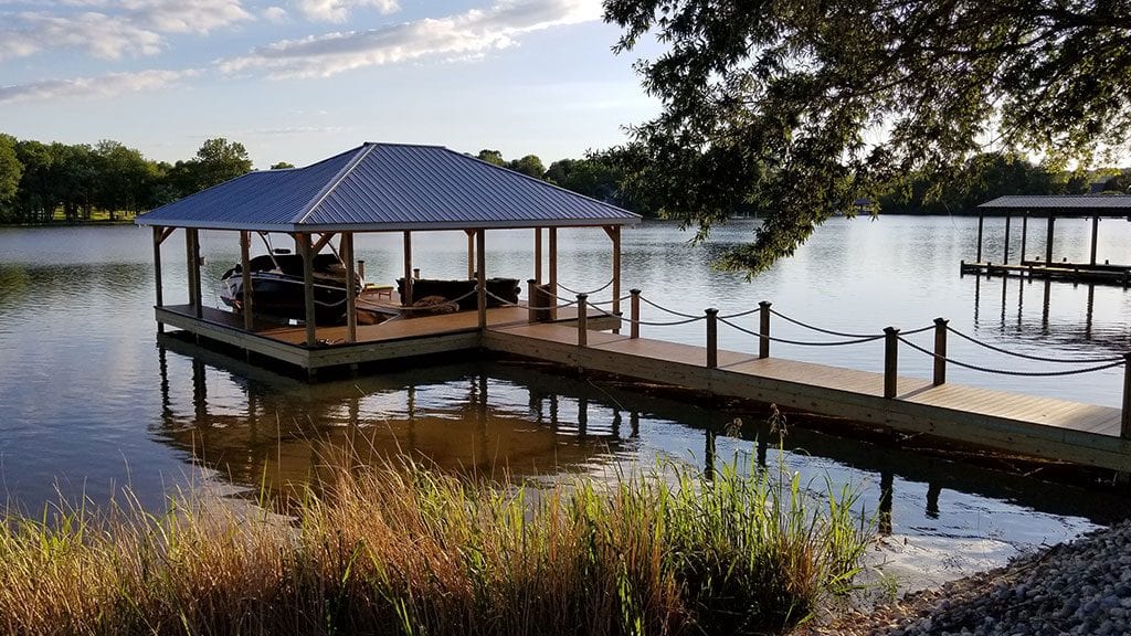 custom dock on a peacful lake