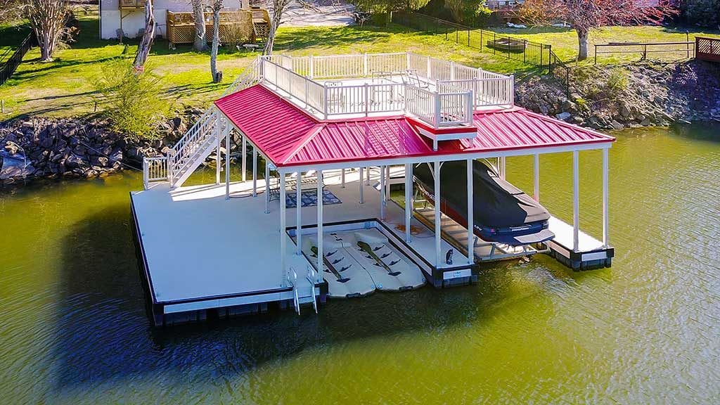 Custom dock with kayak ports and boat lift